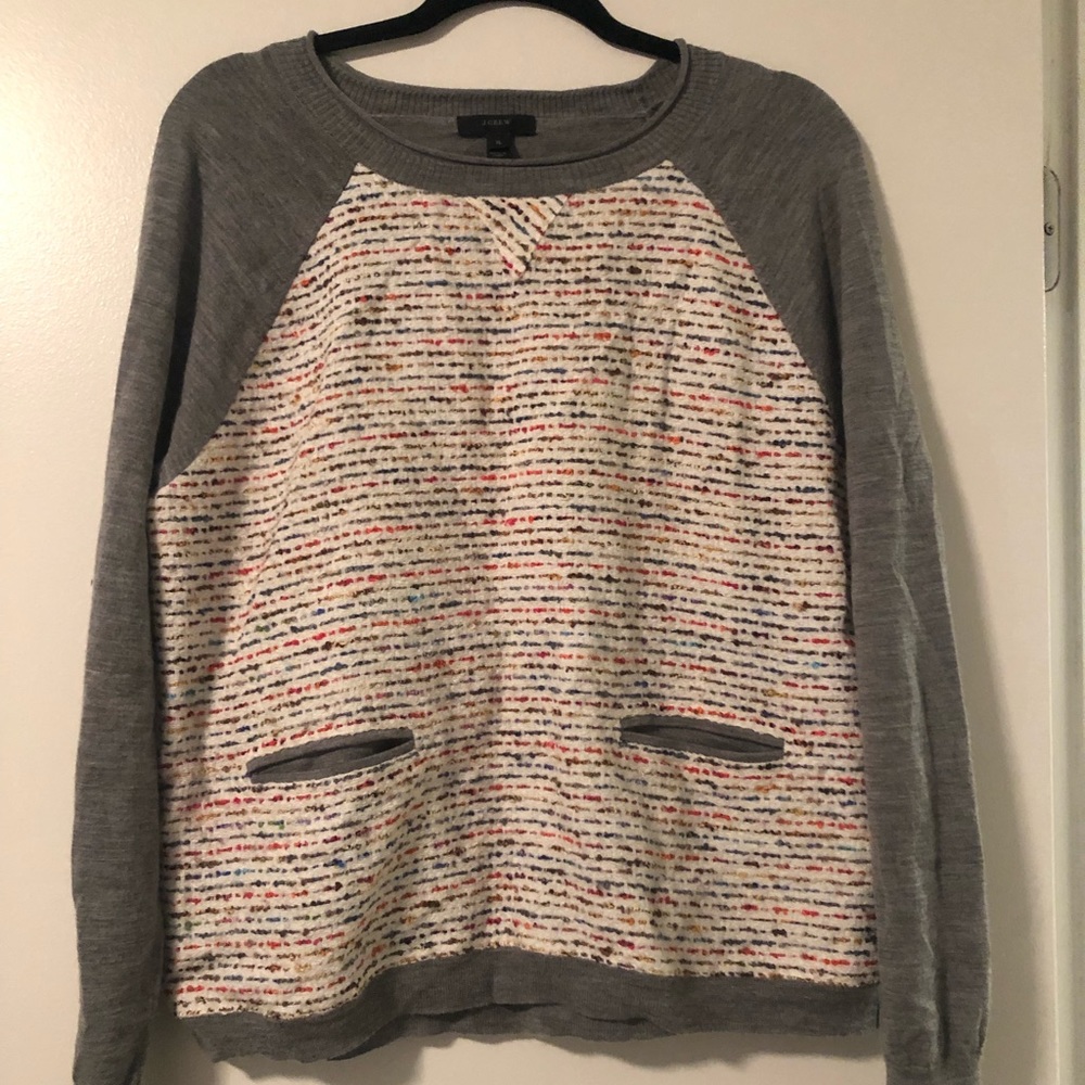 J Crew Tweed Front Sweater